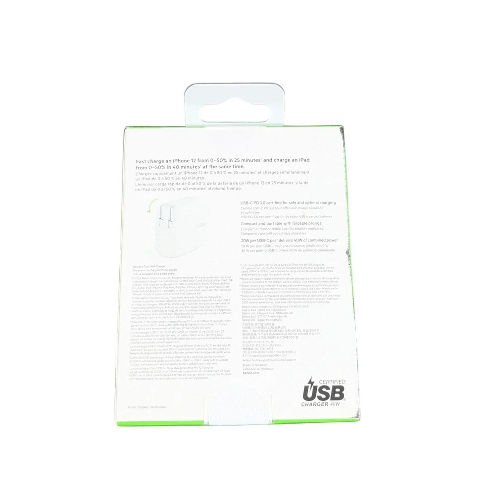 Aa3N Belkin BoostCharge (20W) Dual USB-C with (40W)‎ Stand Alone Wall Charger